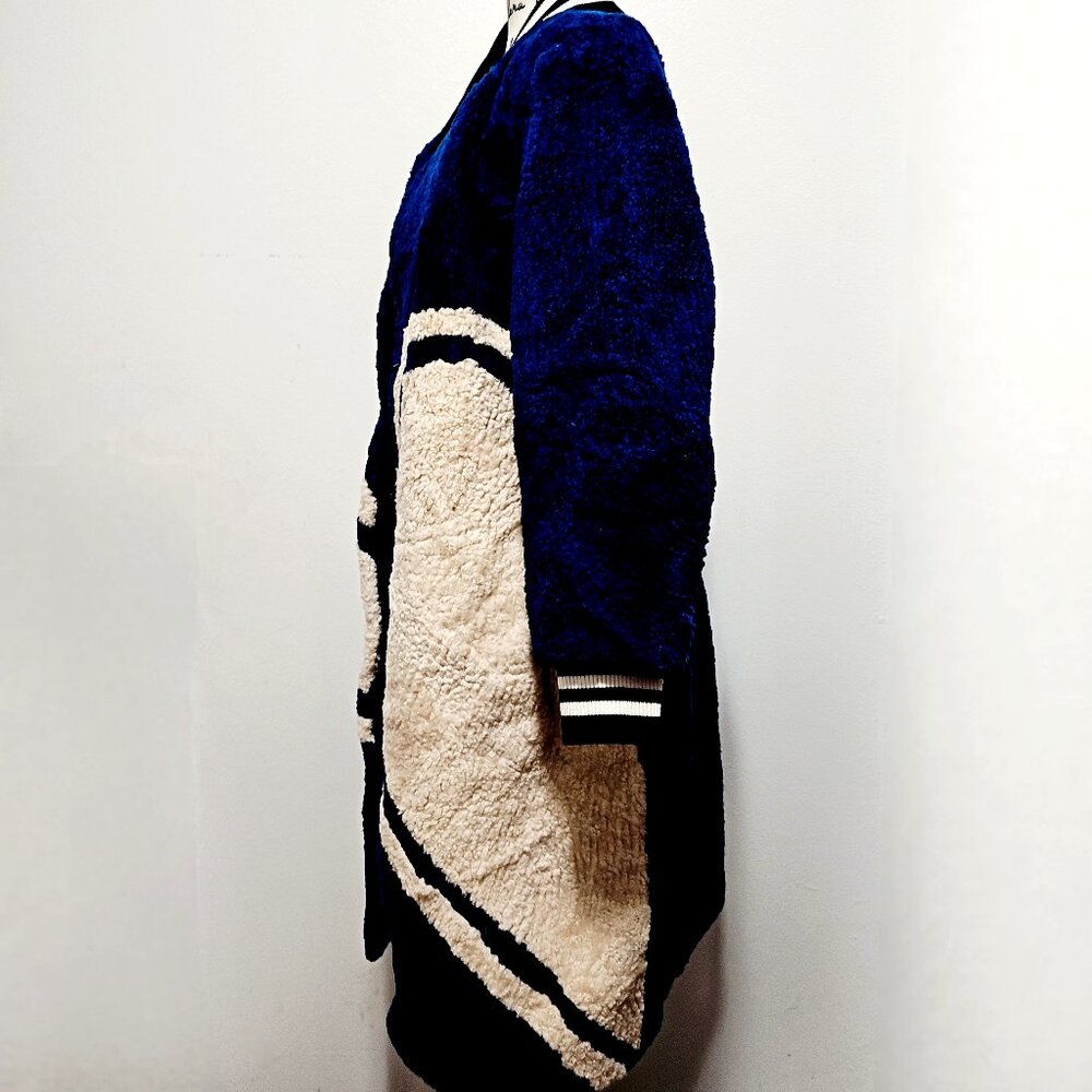 NewReal Merino Sheepskin Shearling Lamb Fur Coat Jacket Cobalt Blue Cornflower - Picture 3 of 4